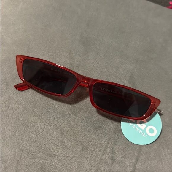 Red Rectangular Sunglasses Thin Small Frame BRAND NEW - Dark Tint 100% UV - Picture 1 of 3